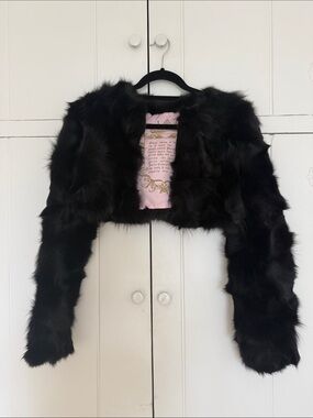 Juicy Couture Genuine Fox Fur Black Cropped Jacket